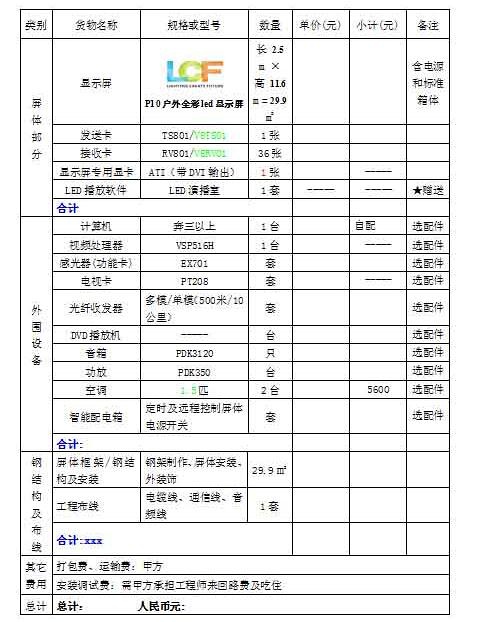 mile米乐集团P10户外LED全彩显示屏价格报价表